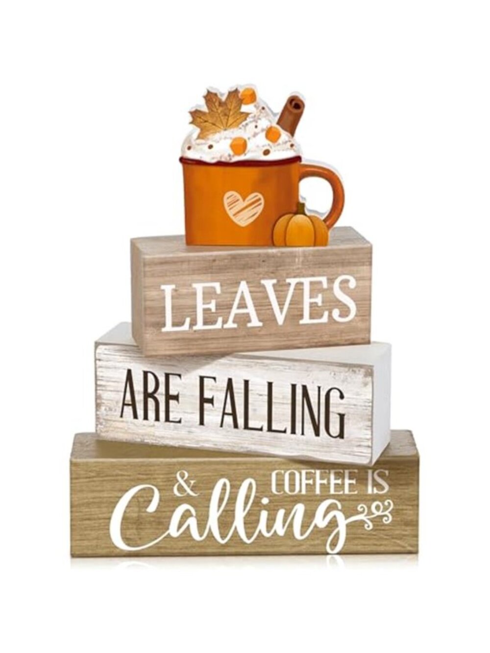 4 Pcs Fall Coffee Table Decor Wooden Pumpkin Latte Block Signs